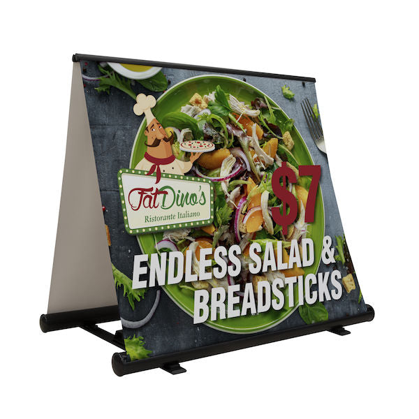 4' or 5' Outdoor A-Frame Retractor Banner (No-Curl Opaque or 13oz Vinyl)