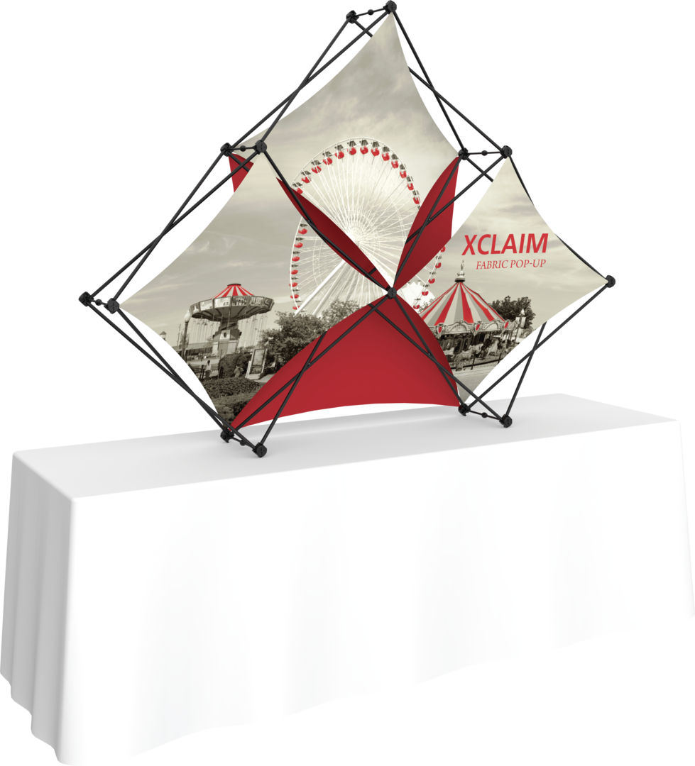 Pyramid Design Menu Display 8ft Xclaim Tabletop 3 Quad Pyramid Fabric Popup Display Kit 02 (Graphi ...
